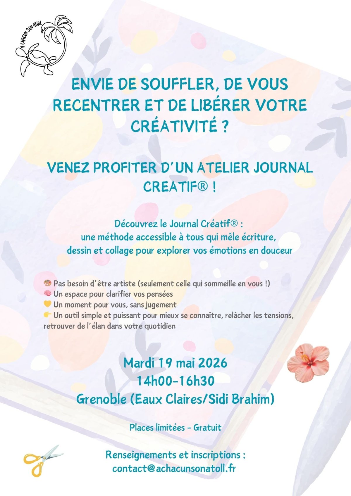 Atelier Journal créatif® avec A chacun son atoll, le mardi 19 mai à Grenoble, 14h00-16h30 