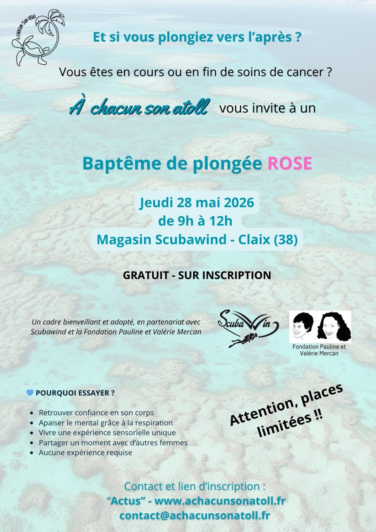 Baptêmes de plongée le jeudi 28 mai 2026 à Scubawind (Claix)